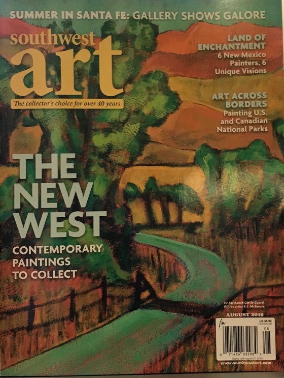 Artist Katharine McKenna on cover of August 2018 Southwest Art Magazine